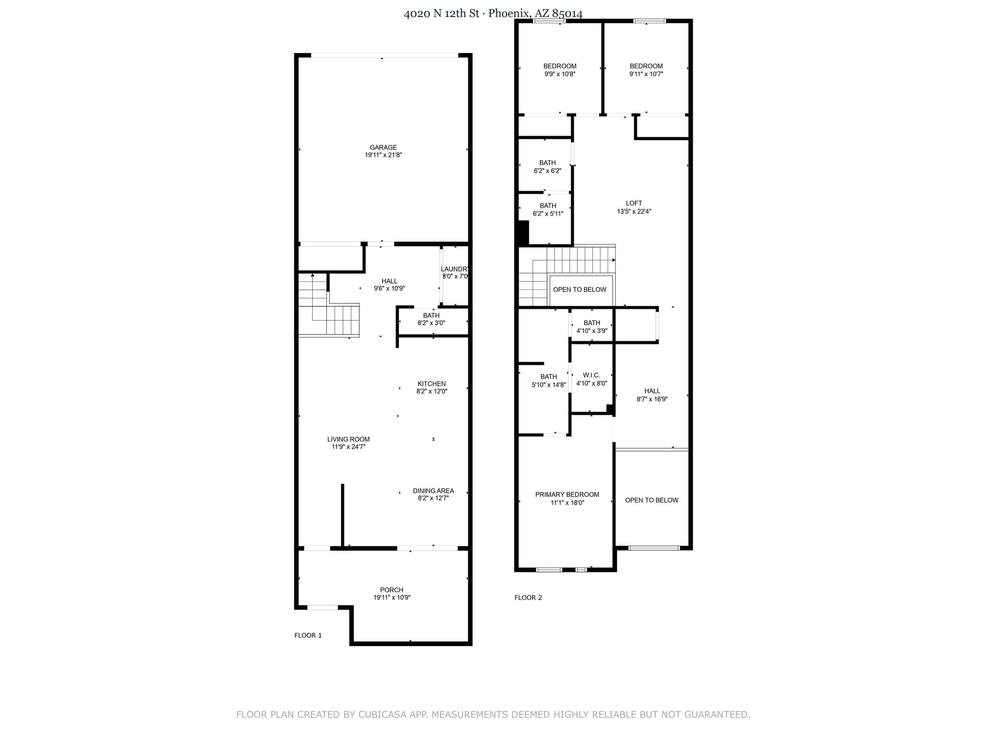 4020 N 12th St residence floor plan — two levels, three bedrooms, attached garage